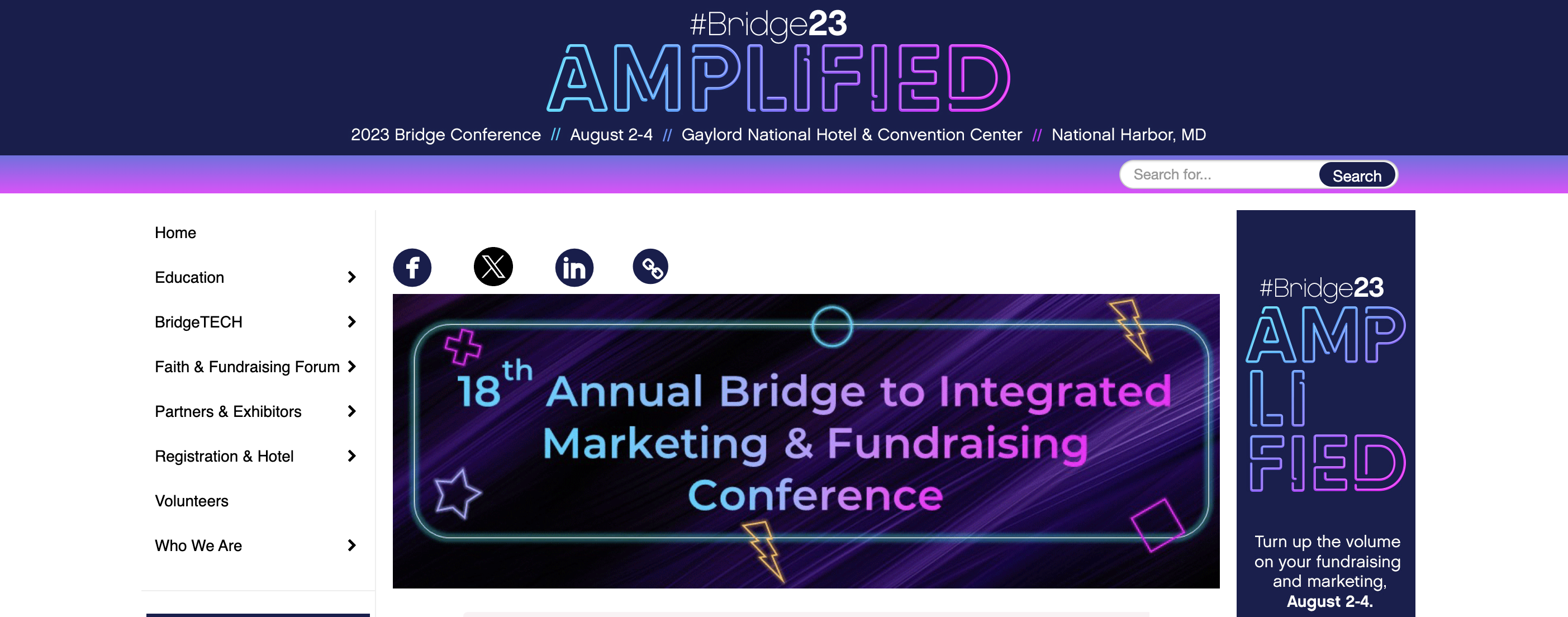 Screenshot of the website homepage for the Bridge Conference. 