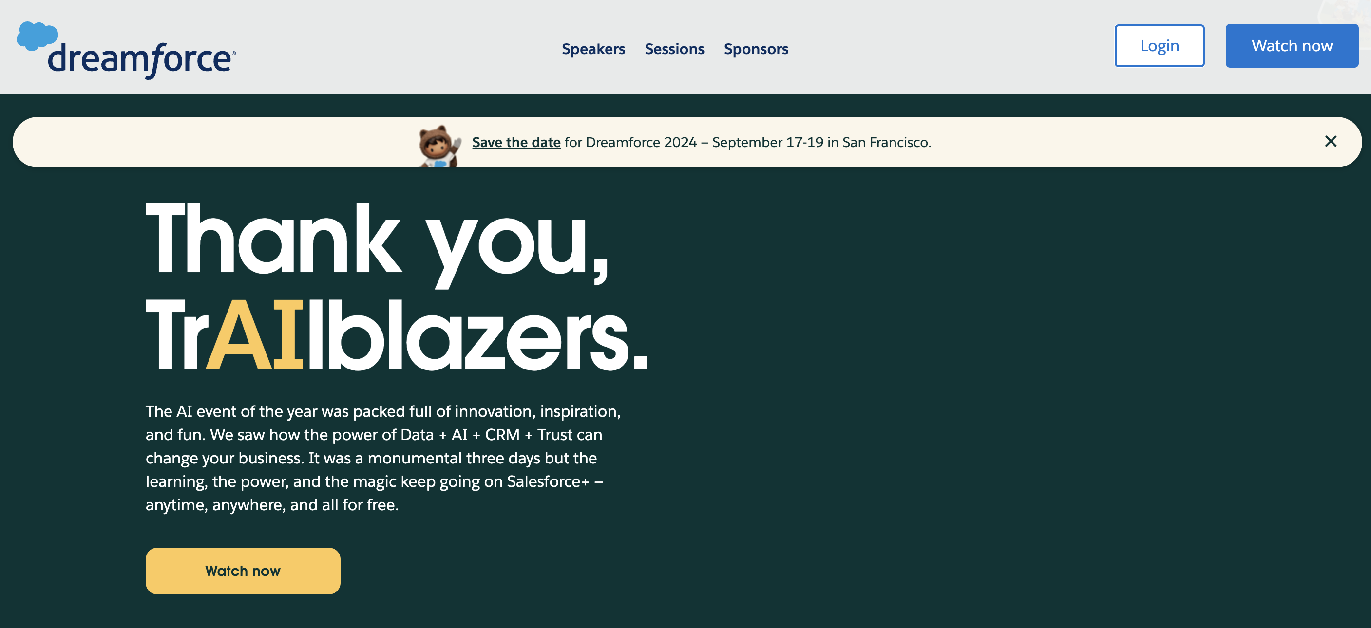 Screenshot of the website homepage for the Dreamforce Conference. 