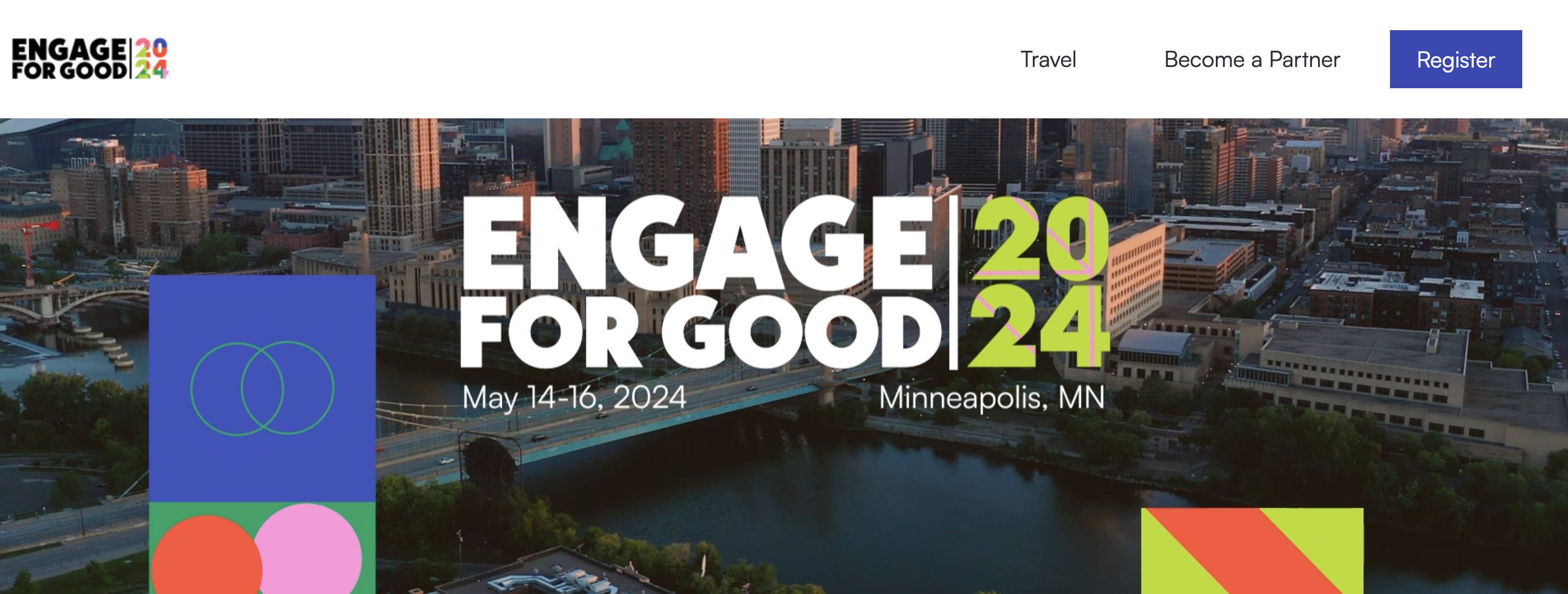 Screenshot of the website homepage for Engage for Good 2024. 
