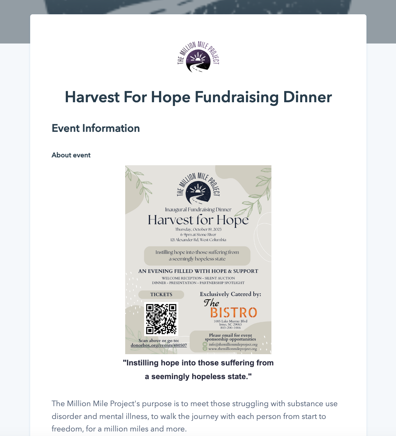 Exemple d'une organisation utilisant Donorbox Events pour collecter des fonds pour sa mission. 