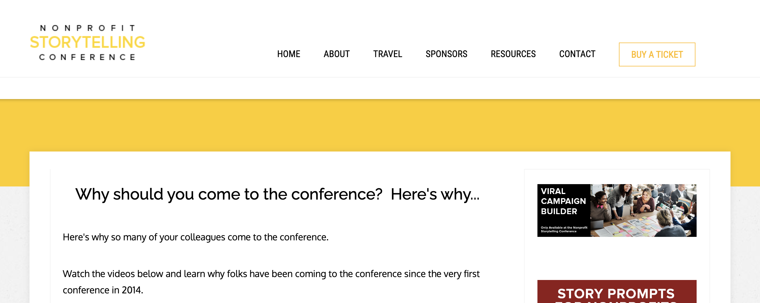 Screenshot of the website homepage for the Nonprofit Storytelling Conference. 