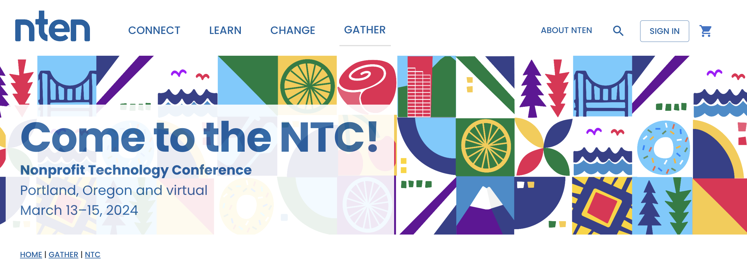 Screenshot of the website homepage for the Nonprofit Technology Conference. 