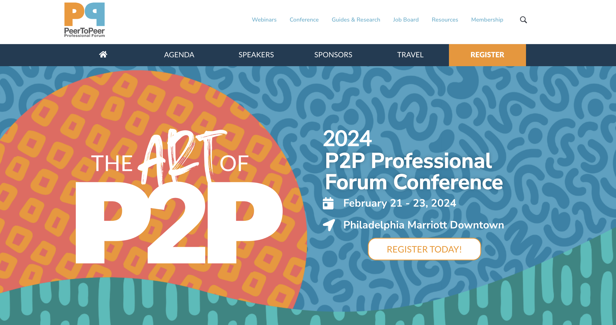 The P2P Professional Forum Conference's website homepage. 