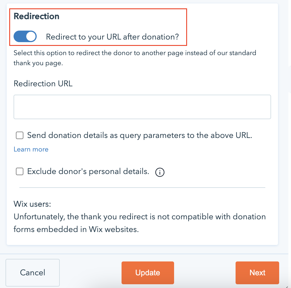 Screenshot showing how to enable URL redirection. 
