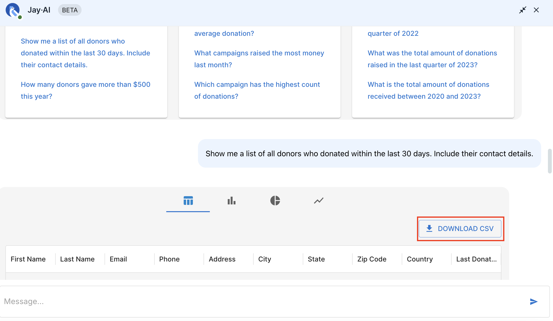 Screenshot shows how to download your Jay AI data results. 