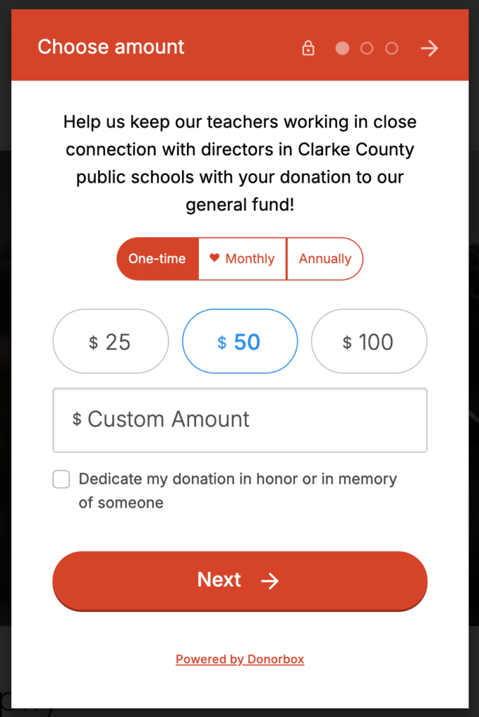 Donorbox Donation Form Example from Heart Music showing a powerful call to action.