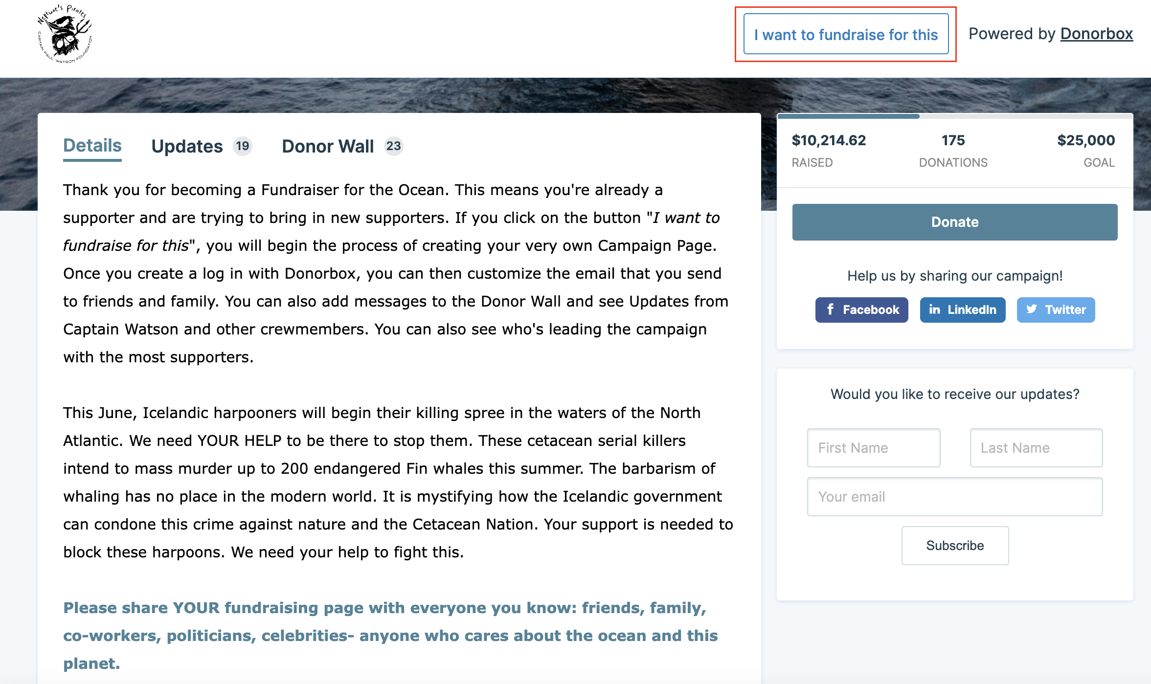 Screenshot of a Donorbox Peer-to-Peer campaign. 