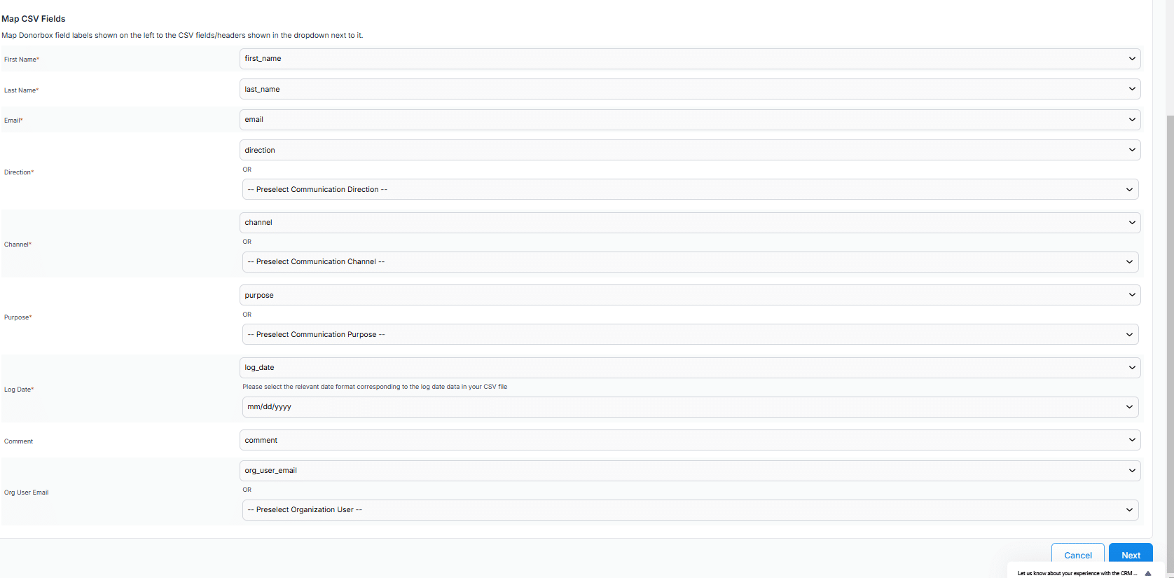 Screenshot showing how to map fields from your imported CSV.