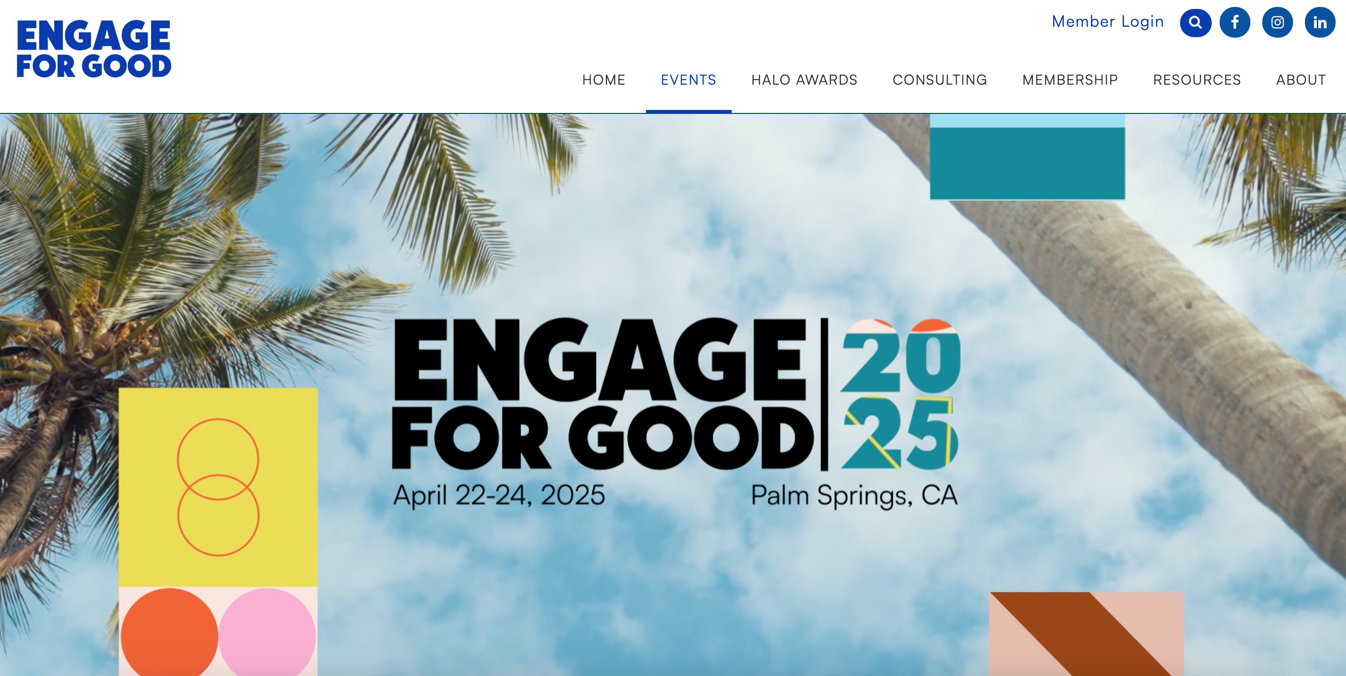 Screenshot of the Engage for Good nonprofit conference homepage. 