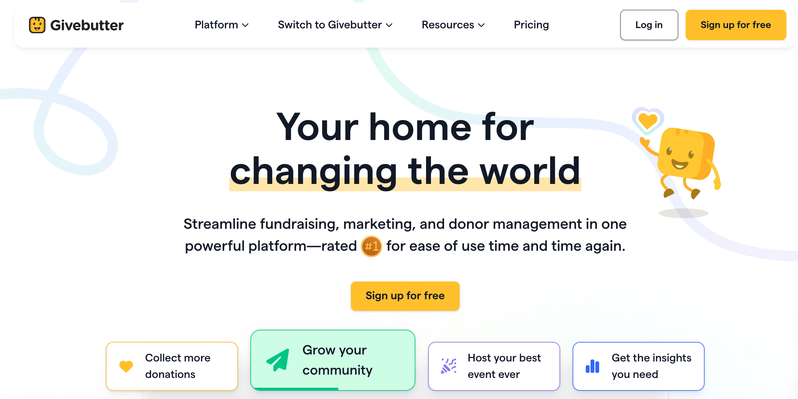 Screenshot of the Givebutter homepage. 