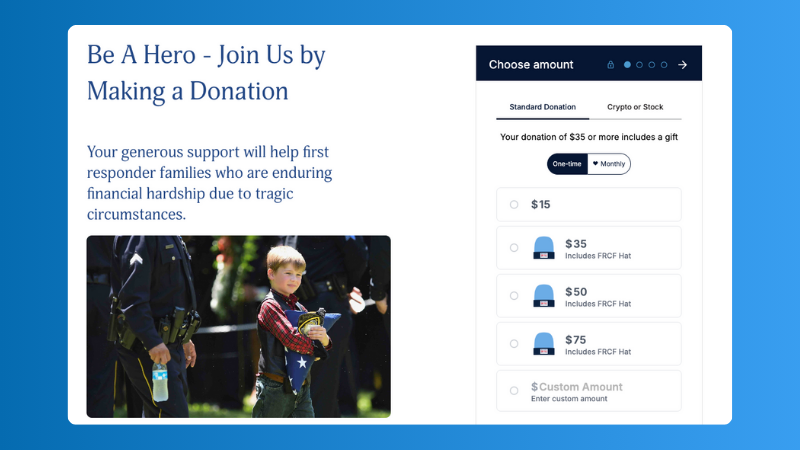 Image shows a Donorbox donation form with recurring giving enabled. 