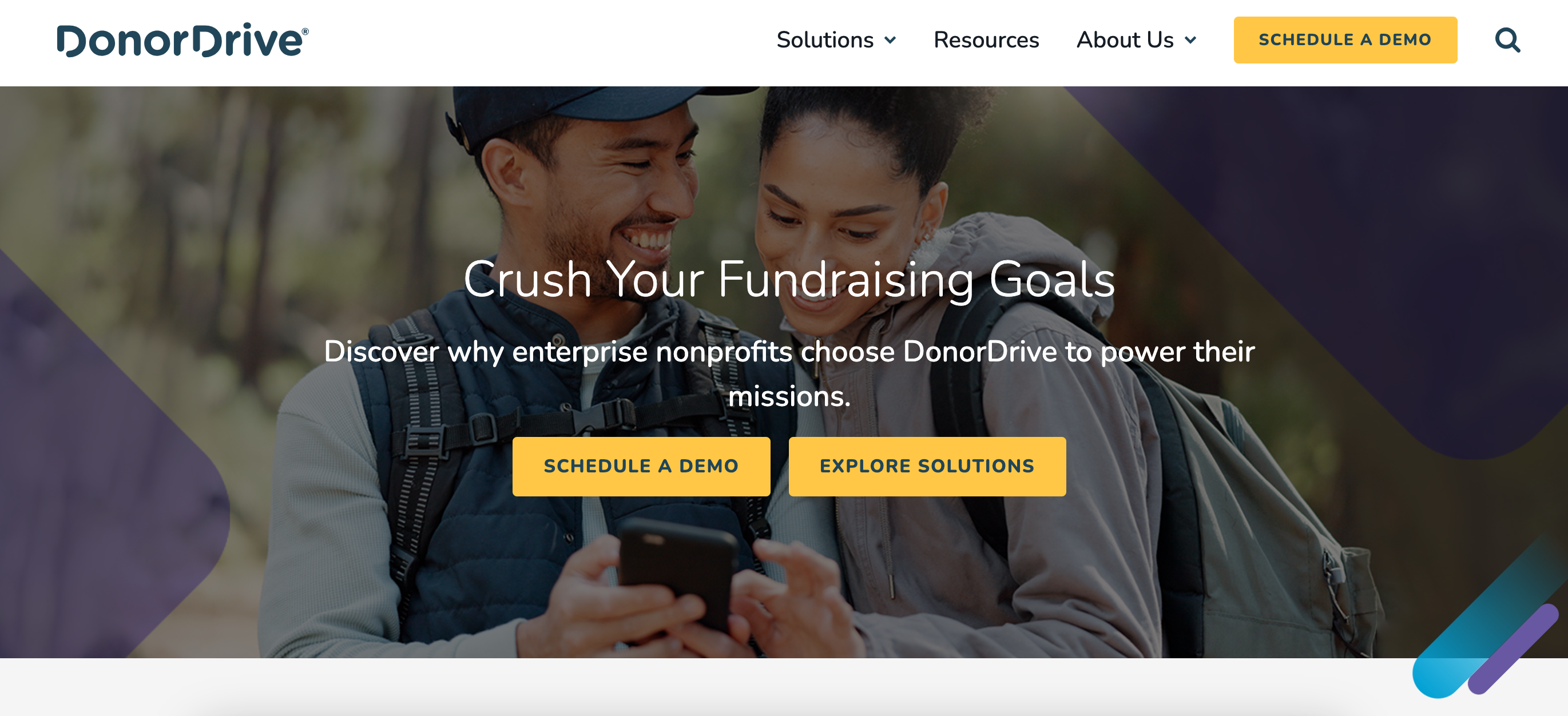 Screenshot of the DonorDrive homepage. 