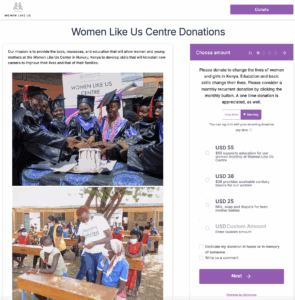 Screenshot of the Women Like Us Foundation's Donorbox-Powered Donation Form
