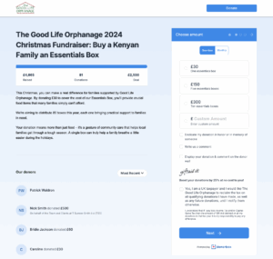 Screenshot of The Good Life Orphanage's Donorbox-Powered Christmas Donation Fundraiser