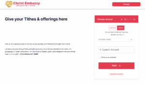 Christ Embassy's Donorbox-powered online tithing form