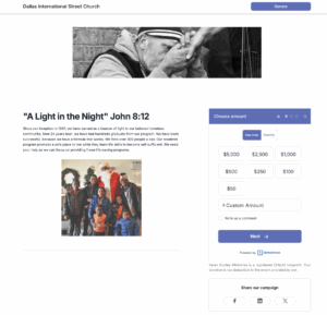 Screenshot of Dallas International Street Church's church donation form