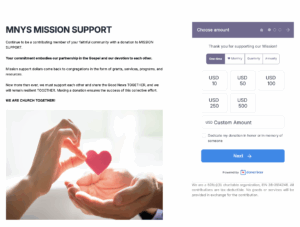Screenshot of the MNYS' Donorbox-powered mission support page
