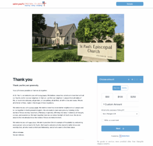 Screenshot of St Paul's Episcopal Church's Donorbox church donation page