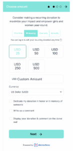 Screenshot of the Simisleigh Foundation's Donorbox OmniGive Donation Form