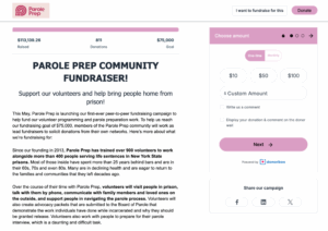 Screenshot of Parole Prep's Donorbox OmniGive Donation Form