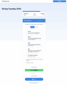 Screenshot of Pets Bring Joy's 2025 Giving Tuesday campaign