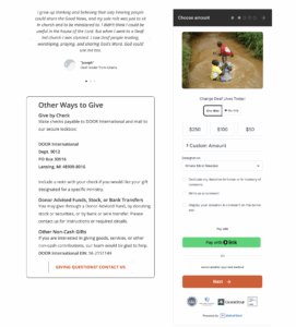 Screenshot of Door International's Donorbox donation form 
