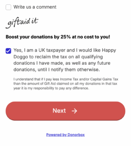UK giftaid on donation form