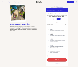 Screenshot of Happy Doggo's donation form 