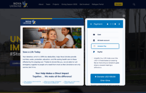 Screenshot of Nova Ukraine's Donation Form
