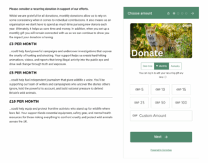 Screenshot of Protect the Wild's Donation Form