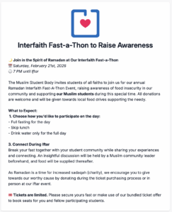 Screenshot of Donorbox Events page for Fast-a-Thon event