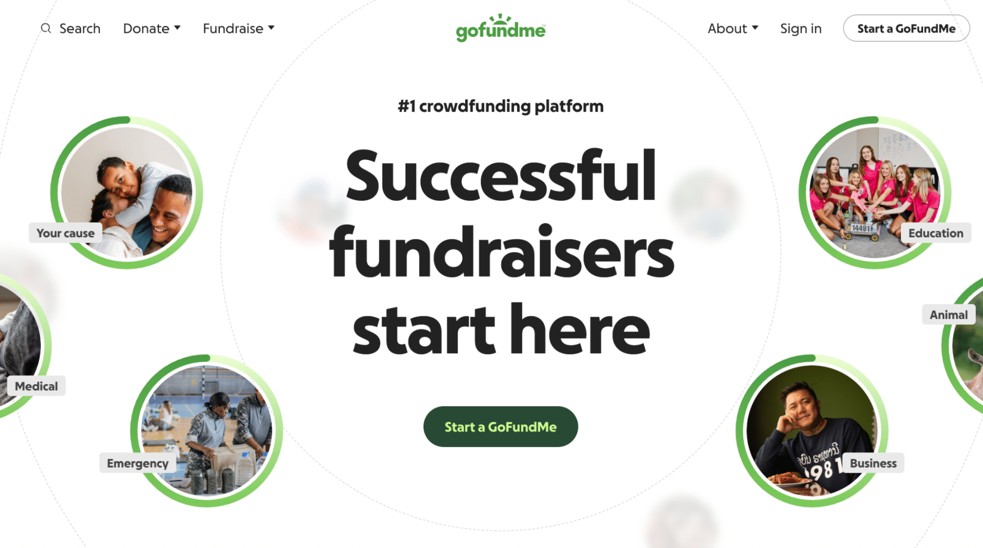 GoFundMe homepage