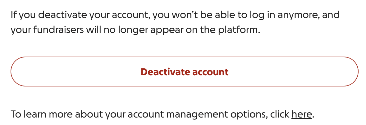 Screenshot demonstrating how to deactivate your GoFundMe account