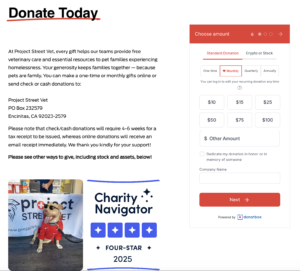 Project Street Vet's recurring donation form, powered by Donorbox