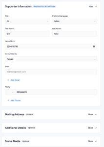 Screenshot showing how easy it is to edit a supporter's profile on Donorbox