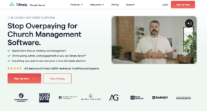 Screenshot of Tithely's homepage, a Pushpay alternative