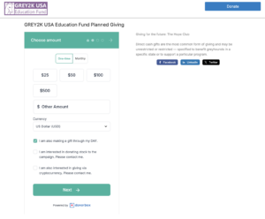 Screenshot of donation form with DAF checkbox