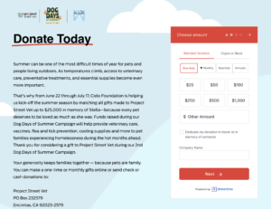Screenshot of Project Street Vet's Accessible Donorbox Donation From embedded on their website. 