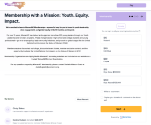 Screenshot of WomenNC's Donorbox-Powered Memberships page