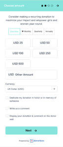 Screenshot of Simisleighs Foundations Donorbox-powered recurring donation form